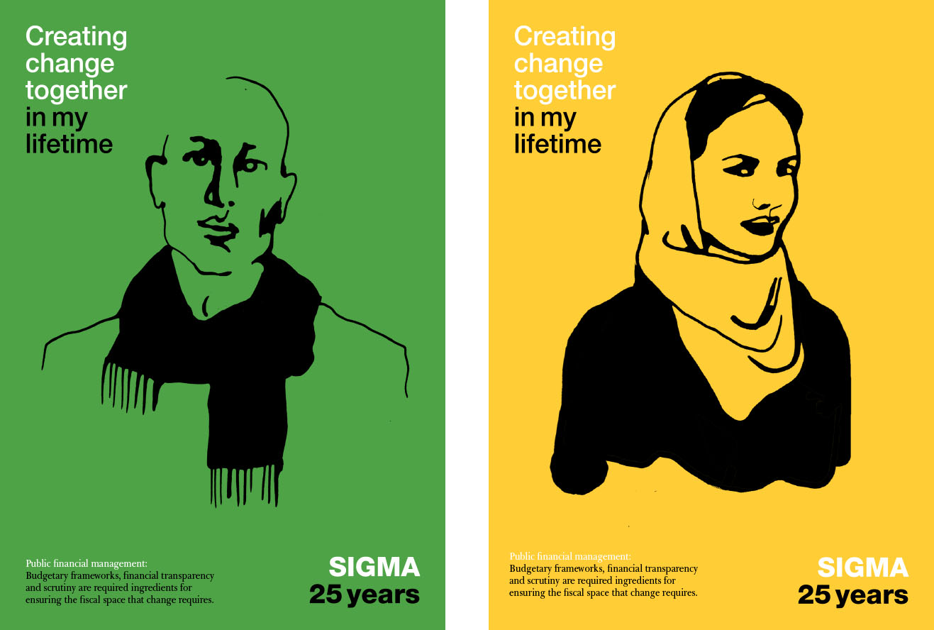 In Public Policy, SIGMA's mission is to strengthen the foundations for improved public governance. Pictured are ink drawn portraits by Stina Wirsén from our campaign "in my lifetime"